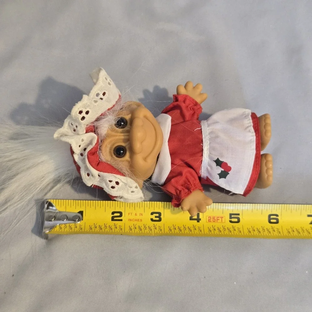 Russ Berrie Christmas Troll Doll Mrs Claus White Hair Red Dress 18279 Vintage